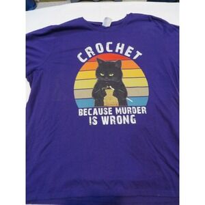 Crochet Because Murder Is Wrong Funny Cat T-shirt Womens 3XL Black Cat Lady
